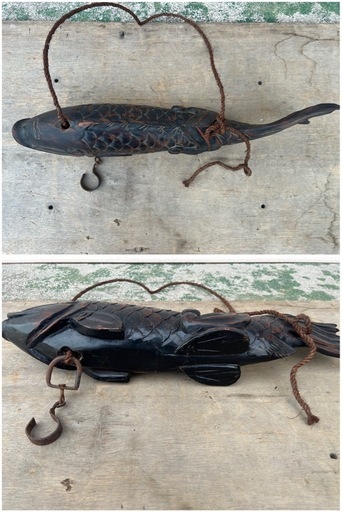 GO-266】囲炉裏 いろり 横木 自在鉤 木製 日本家屋 和家具 鯉