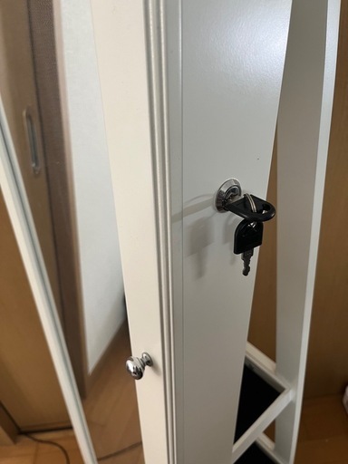 大容量収納＆鍵付きスタンドミラー ホワイト 約160cm 大容量収納＆鍵