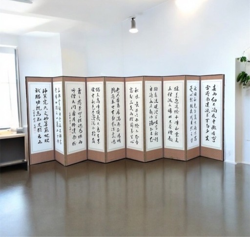 韓国か中国の漢詩屏風 特大屏風 【旅館大広間の間仕切♪】芝村作 墨絵 山水画 4500 x 1700(全面寸)450x1700ミリ(1面寸)パーテーション