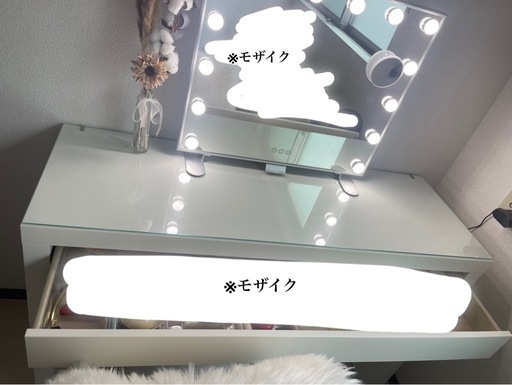 IKEAドレッサー 椅子、鏡付き IKEAマルムホワイト ドレッサー 照明付き