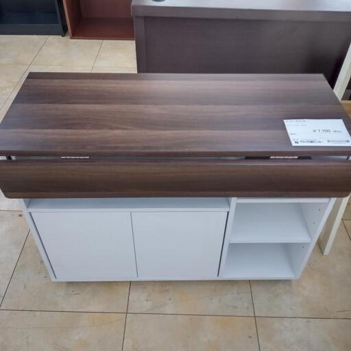 ★ジモティ割あり★  キッチンカウンター 天板(茶)白 H69×D38(閉)64.5(開)×W90 クリーニング済み OJ6217