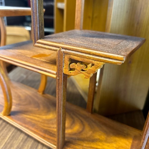 中国 唐木紅木製 中国 唐木紅木製 銀線象嵌 茶棚 飾り棚 違い棚 D 3745B