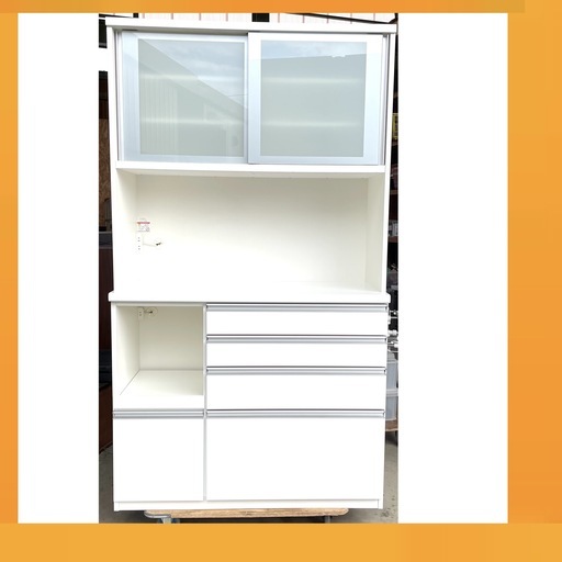松田家具◆オープン食器棚 サマーレンジ 1200 高さ約205㎝ ハイカウンタータイプ キッチンボード レンジボード レンジ台 鏡面