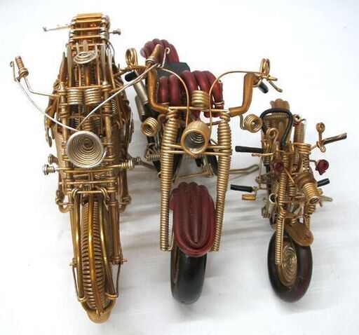 お歳暮ならオンライン ワイヤーアート 針金 金属 18-30cm ハーレー他 3台セット バイク その他