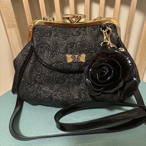 【未使用】アナスイANNA SUI　パーティーバッグ がま口花柄エンボス加工