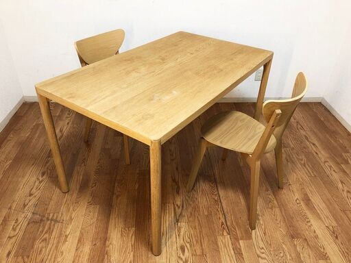 IKEAダイニング3点セット　ローヴァロール天然木オーク突き板テーブルRAVAROR　ダイニングチェア2脚NORDMYRAビーチ無垢材　イケア