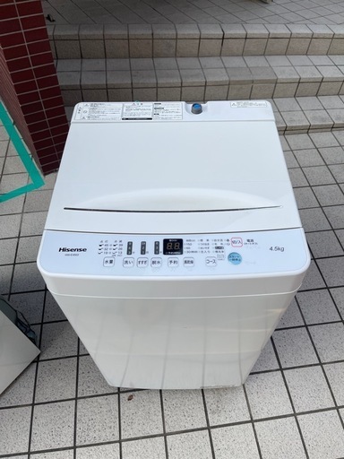配送可能　2020年製 ハイセンス 4．5kg全自動洗濯機 エディオンオリジナル ホワイト HW-E4503