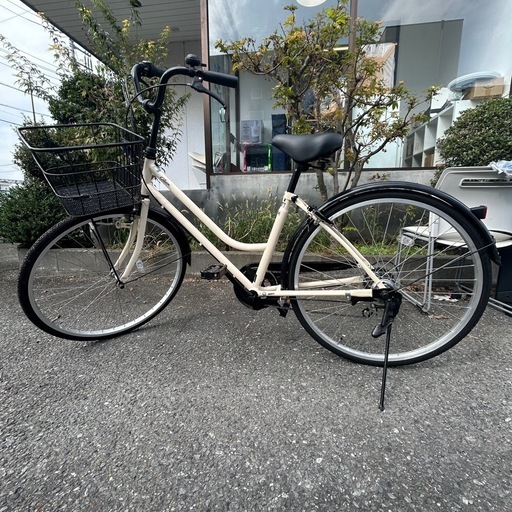 Cream自転車 ママチャリ 6段変速ギア らくらく 買い物 一人暮らし シティサイクル 鍵付き（2本） 現状品 防犯登録解除済み