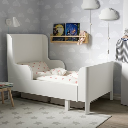 【美品IKEA】子供用ベッド：BUSUNGE ブースンゲ 伸長式ベッド, ホワイト, 80x200 cm