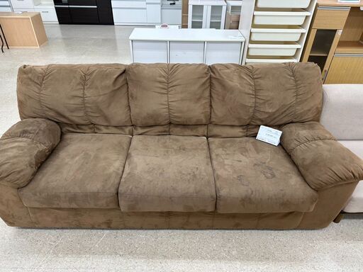 ★ジモティ割あり★  3人掛けソファー 茶 H42.5×D84×W214.5 クリーニング済み TJ9256