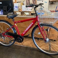 【前後タイヤ・後輪チューブ新品！】 LEDオートライト　6段変速　27インチシティクロス　レッド