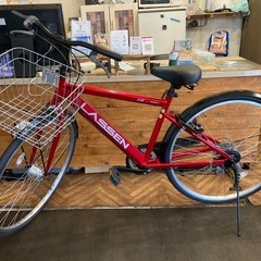 【前後タイヤ・後輪チューブ新品！】 LEDオートライト　6段変速　27インチシティクロス　レッド