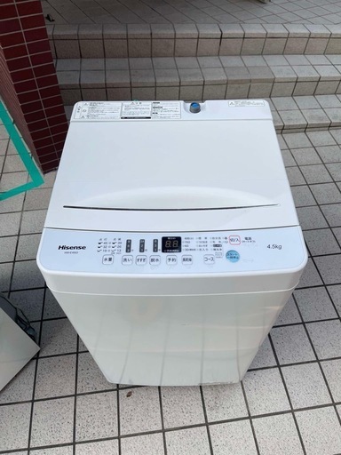 配送可能　2020年製 ハイセンス 4．5kg全自動洗濯機 エディオンオリジナル ホワイト HW-E4503