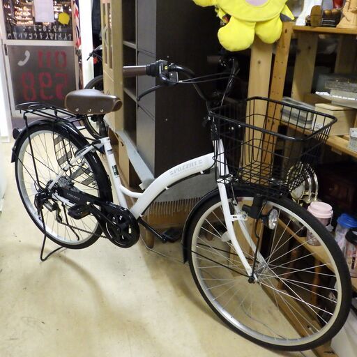 美品　6段切替　26インチ　シティサイクル　防犯登録解除済み　配達対応　自転車　ママチャリ　白　車体番号：ZXL21023577