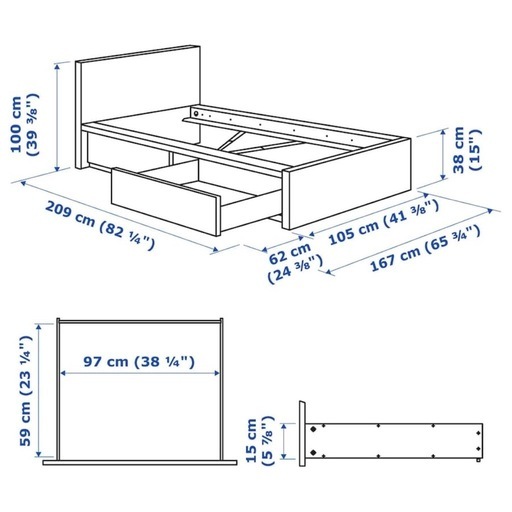 IKEA マルム ベッドフレーム 収納ボックス2個付き,ブラックブラウン