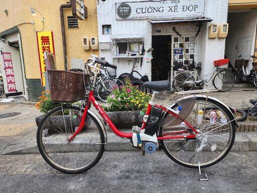 電動自転車　パナソニック　２６インチ　バッテリー　充電器　付き　３変速　赤　チェーン　新品　赤　配達可能