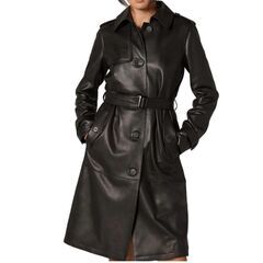 羊革・シャツ襟付きレザートレンチコート Sheep Leather Trench Coat W Shirt Collar