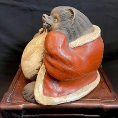 【希少】 信楽焼 狸 たぬき 狸和尚 置物 台座付き 縁起物 陶器 焼物