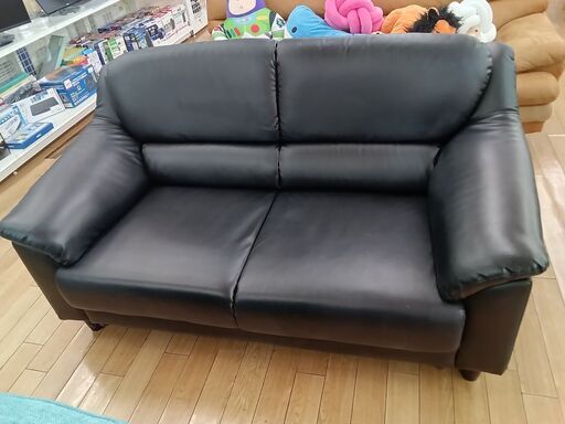 ★ジモティ割あり★  二人掛けソファー ブラック H80×D78×W145 クリーニング済み TK3315