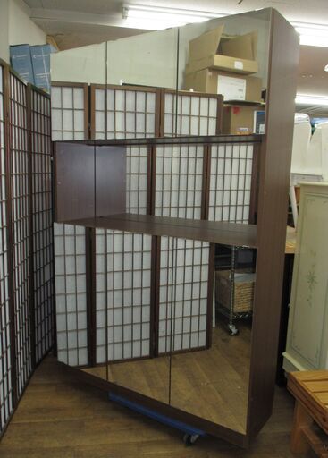 R224 国産（有）ライジング 製 全フロントミラーシューズボックス、40足収納可 幅119cm Used