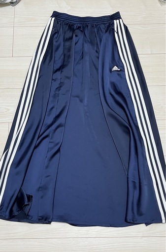 美品 adidas サテン ロングスカート M L ネイビー