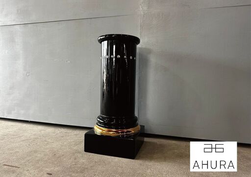 美品『AHURA』アウラ ceramic 台座 花台 飾り台 オブジェ コラム スワロフスキー 陶器 陶器製 置物 置き物 イタリア製 ゴールド ブラック