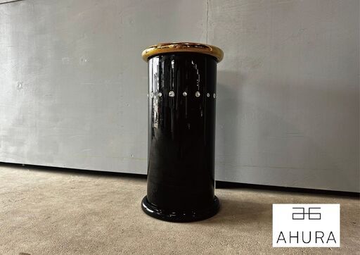 美品『AHURA』アウラ ceramic 台座 花台 飾り台 オブジェ コラム スワロフスキー 陶器 陶器製 置物 置き物 イタリア製 ゴールド ブラック 小