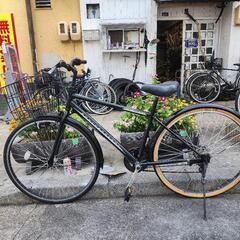 クロスバイク 27インチ 6変速 カゴ ライト 付き 黒 配達可能