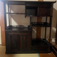 黒檀 飾り棚 茶箪笥 タンス 飾り棚 違い棚 収納 彫刻 伝統 日本