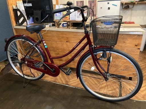 【前輪タイヤ・チェーン新品！】26インチ自転車　ワインレッド