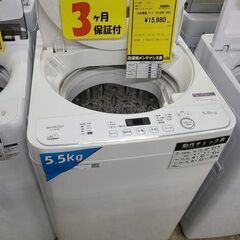 J7883　3ヶ月保証付き！　SHARP　シャープ　5.5kg洗濯機　ES-GE5D-W　2020年製 動作確認　クリーニング済み　【リユースのサカイ柏店】