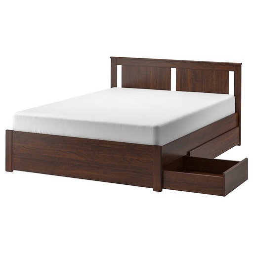IKEA ソンゲサンド ベッドフレーム 収納ボックス2個付き, ブラウン【受け渡し11月中旬】