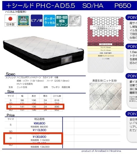 【値下げしました！】アンネルベッド　ダブルマットレス　ソフト　フレーム付き 美品 日本製 ダブルベッド マットレス フレームセット アンネルベッド