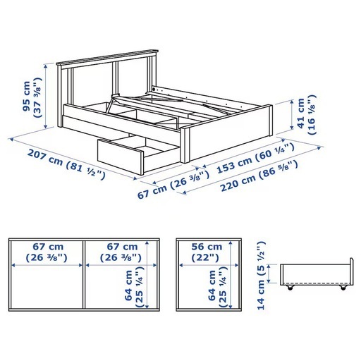 IKEA ソンゲサンド ベッドフレーム 収納ボックス2個付き, ブラウン【受け渡し11月中旬】