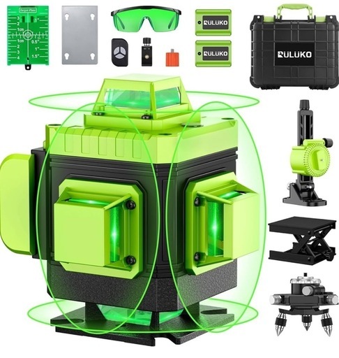 レーザー墨出し器 4x360°グリーンレーザー 水平器 16ライン