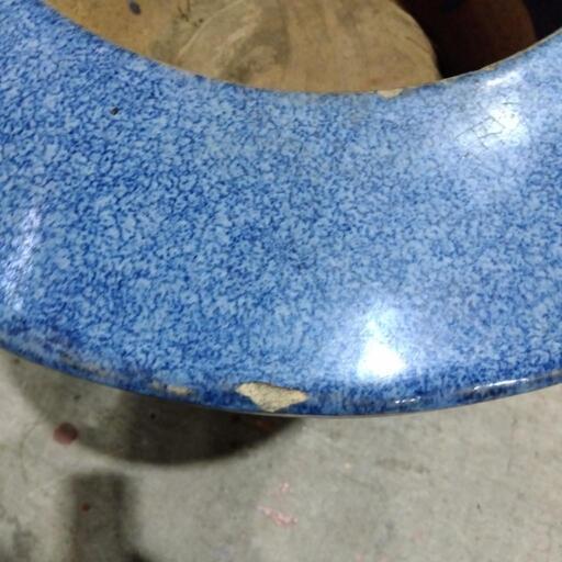 陶器製 立ち火鉢 青緑色 陶器 火鉢 彫刻模様 直径60cm 青緑色 陶器 火鉢