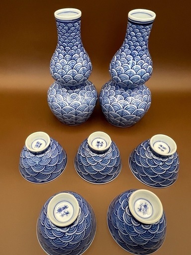 三川内焼　平戸祐祥　徳利　おちょこ 青海波模様 三川内焼 平戸祐祥 徳利 おちょこ 青海波模様 青海波豆皿 ｜