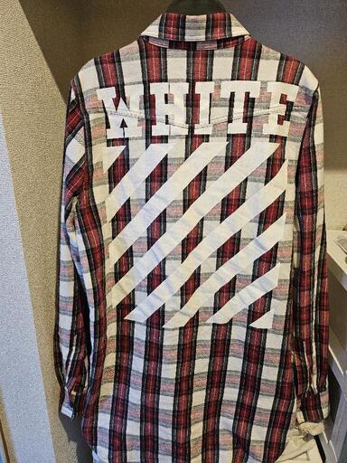 off  white オフホワイト バックプリント コットン チェックシャツM