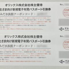 すみだ水族館 電子年間パスポート引換券 2枚セット（11,000...