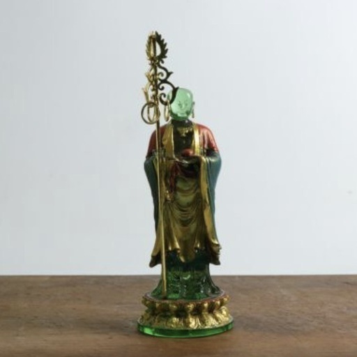 ●金仏像 地蔵王 高さ19cm 重量713g ガラス製 仏教美術 仏壇仏具 古美術 骨董 Seo3002