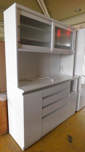 【恵庭】ニトリ　キッチンボード　幅150cm　キッチン収納　食器棚　4口　ホワイト　中古品　PayPay支払いOK！