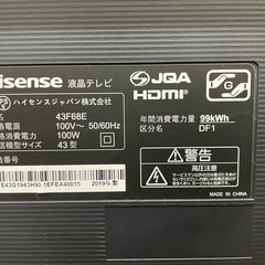 【４K液晶テレビ】ハイセンス 43インチ 2019 年製 6ヶ月保証【管理番号12310】