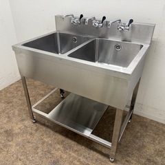 ステンレス 業務用 2層シンク流し台 蛇口付き 厨房 飲食店