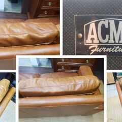 j36　ACME furniture アクメファニチャー　フレスノ　ラブソファ　オイルレザー(牛革)、ラバーウッド
