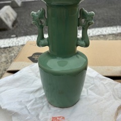 加藤渓山作　花器　天龍寺青磁耳付