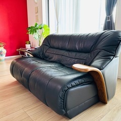 牛皮ソファ ※皮擦れ多少あり美品・値下げ。