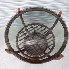 昭和 レトロ アンティーク ヴィンテージ ガラス ラタンテーブル 現状品