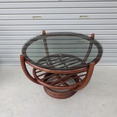 昭和 レトロ アンティーク ヴィンテージ ガラス ラタンテーブル 現状品