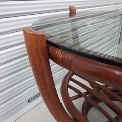 昭和 レトロ アンティーク ヴィンテージ ガラス ラタンテーブル 現状品