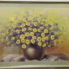 美品 ピエトロ・ジェンマ Pietro Jenma 黄色の花 絵画 複製画 絢爛 家庭円満 金運 風水
